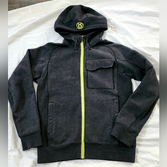 Lululemon Gray Lime Fleece Full Zip Hoodie Sweatshirt, Men's Size S - Picture 3 of 12